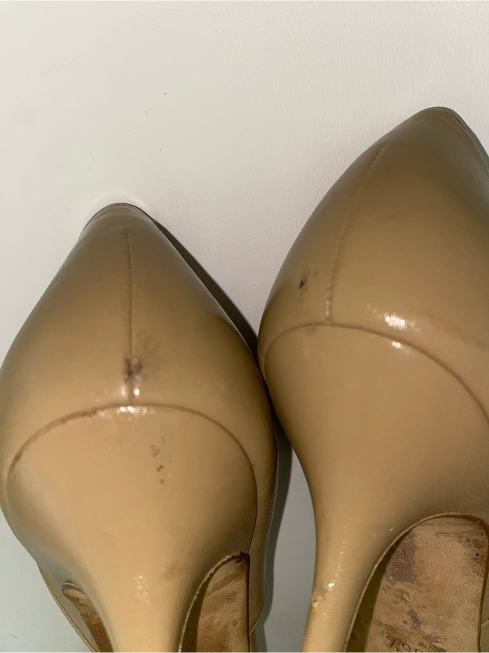 Jimmy Choo Logan Beige Leather Peep-Toe Pumps Sz 36.5/6.5 DAMAGED HEEL PROJECT - Picture 13 of 14